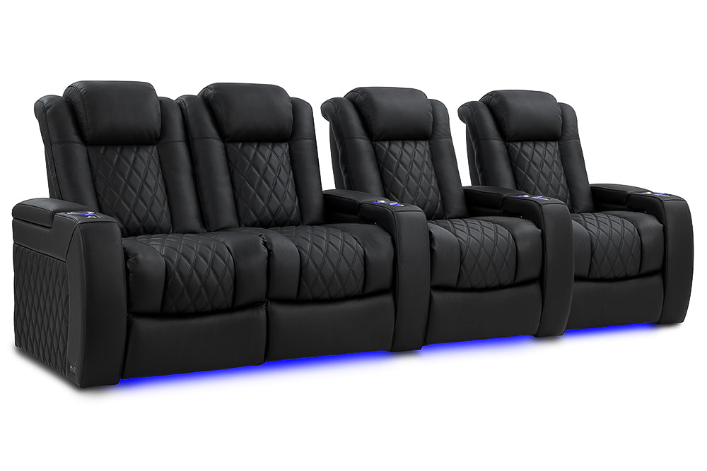 Valencia Tuscany Luxury Leather Home Theater Seating Row of 4 Loveseat Left, Onyx