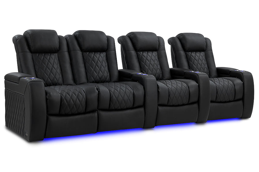 Valencia 2025 New Tuscany Luxury Leather Home Theater Seating Row of 4 Loveseat Left, Onyx