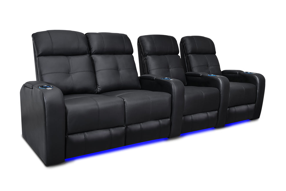 Valencia Verona Leather Home Theater Seating Row of 4 Loveseat Left, Black