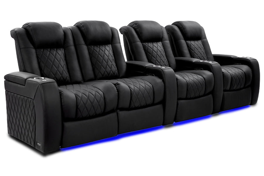 Valencia 2025 New Tuscany XL Ultimate Luxury Leather Home Theater Seating Row of 4 Loveseat Left, Onyx