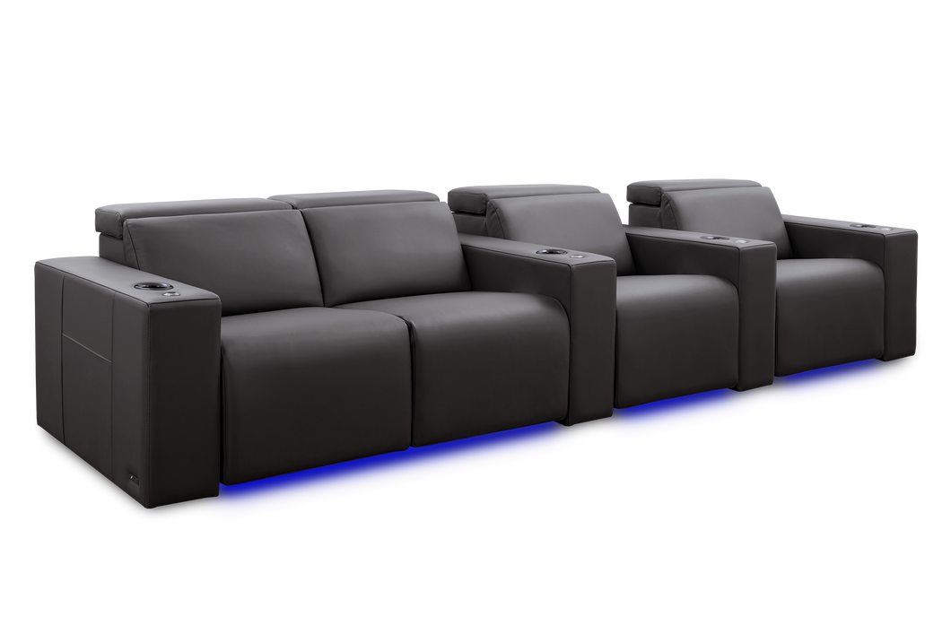 Valencia Barcelona Grand Leather Home Theater Seating Row of 4 Loveseat Left, Charcoal Grey