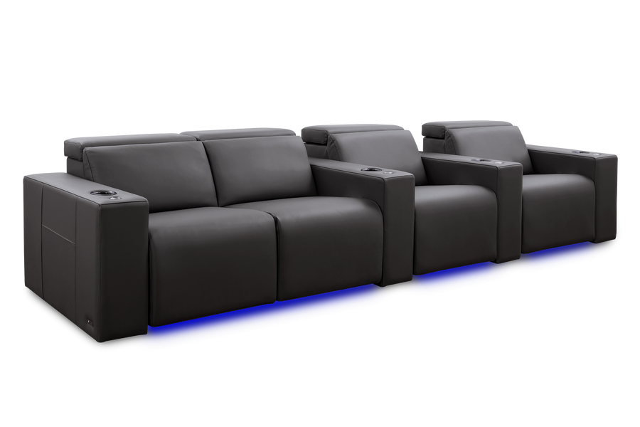 Valencia Barcelona Grand Leather Home Theater Seating Row of 4 Loveseat Left, Charcoal Grey