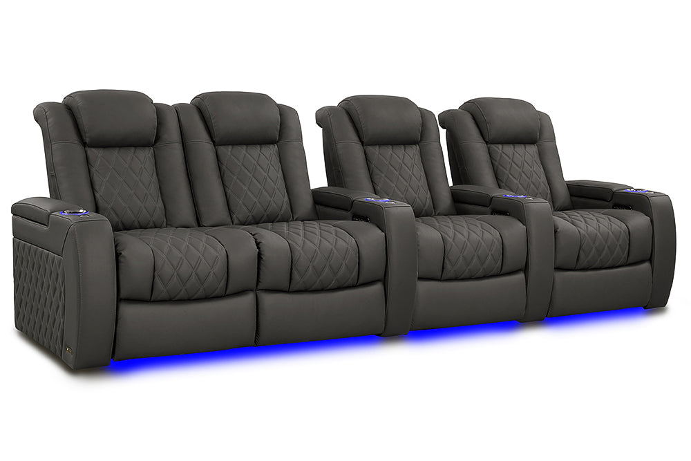 Valencia Tuscany XL Luxury Leather Home Theater Seating Row of 4 Loveseat Left, Graphite