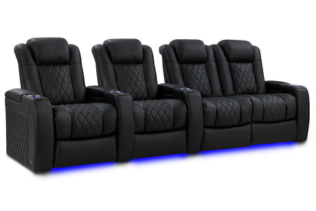 Valencia 2025 New Tuscany Luxury Leather Home Theater Seating Row of 4 Loveseat Right, Onyx