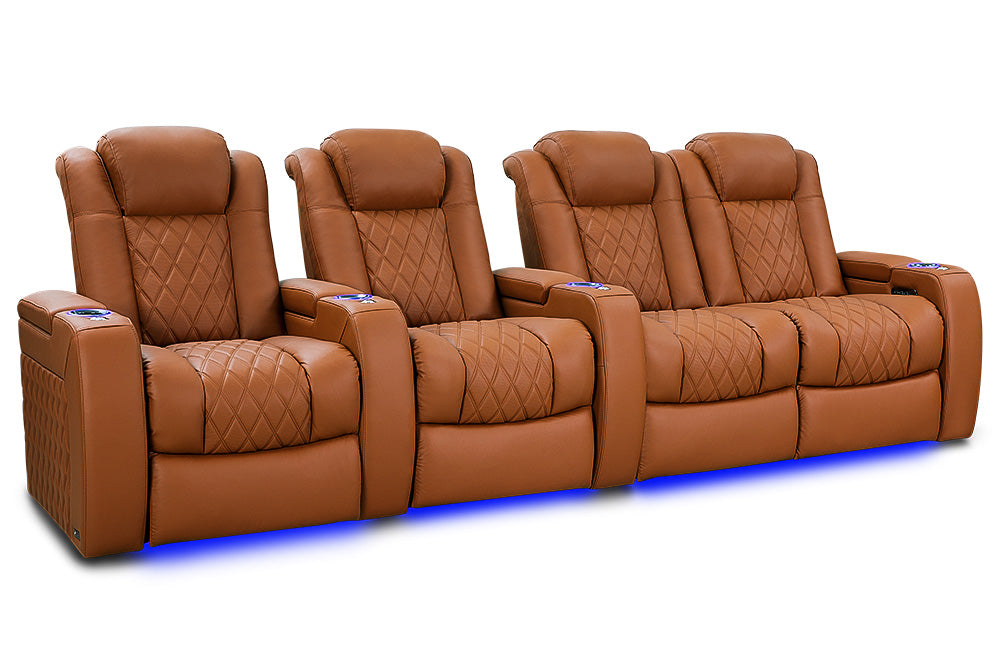 Valencia 2025 New Tuscany Ultimate Luxury Leather Home Theater Seating Row of 4 Loveseat Right, Royal Cognac