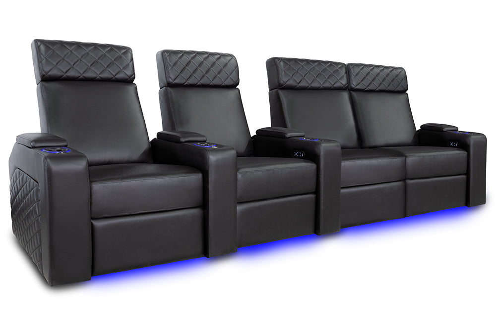 Valencia Zurich Leather Home Theater Seating Row of 4 Loveseat Right, Black