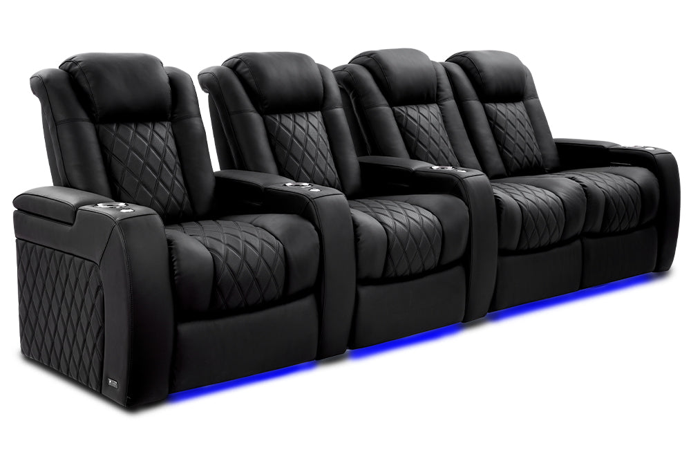 Valencia Tuscany XL Luxury Leather Home Theater Seating Row of 4 Loveseat Right, Onyx