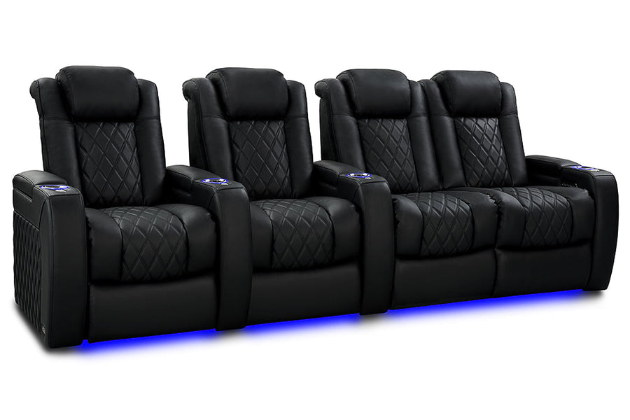 Valencia 2025 New Tuscany Slim Ultimate Luxury Leather Home Theater Seating Row of 4 Loveseat Right, Onyx