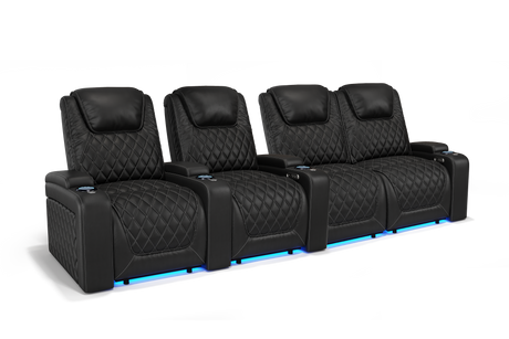 Valencia 2025 New Oslo Leather Home Theater Seating Row of 4 Loveseat Right, Midnight Black
