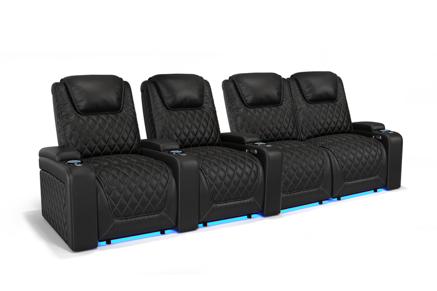 Valencia 2025 New Oslo Leather Home Theater Seating Row of 4 Loveseat Right, Midnight Black