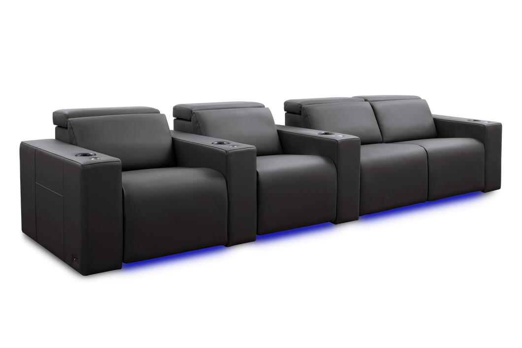 Valencia Barcelona Grand Leather Home Theater Seating Row of 4 Loveseat Right, Charcoal Grey