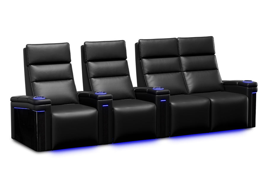 Valencia 2025 New Monza Leather Home Theater Seating With Carbon Fiber Panel Row of 4 Loveseat Right, Black