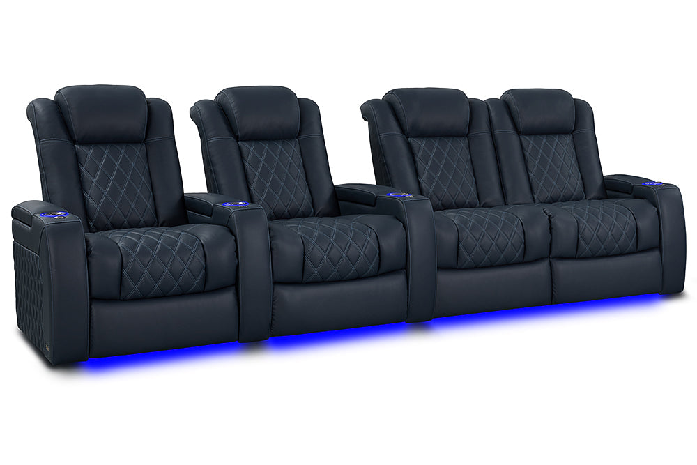 Valencia Tuscany XL Luxury Leather Home Theater Seating Row of 4 Loveseat Right, Moonlight Blue