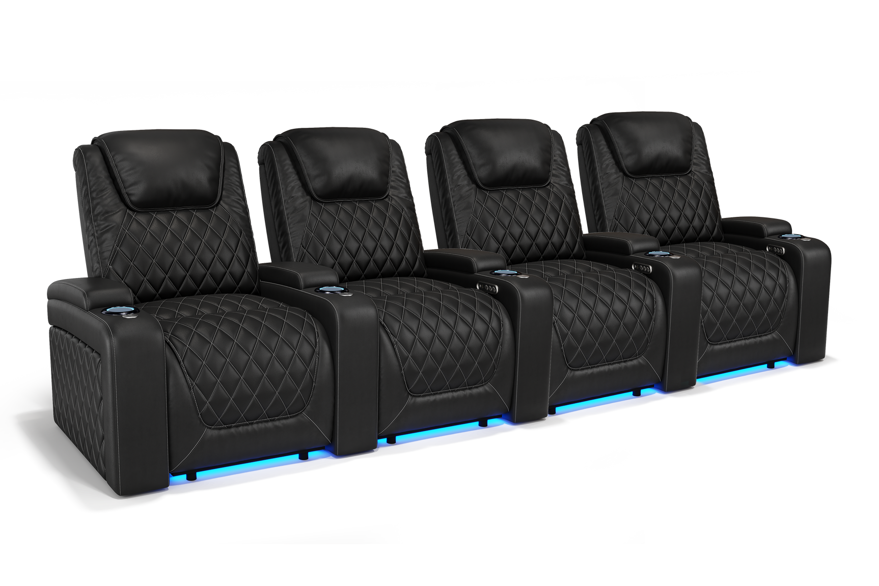 Valencia 2025 New Oslo Leather Home Theater Seating Row of 4, Midnight Black