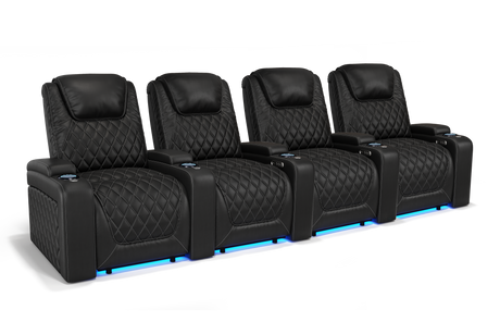 Valencia 2025 New Oslo Leather Home Theater Seating Row of 4, Midnight Black