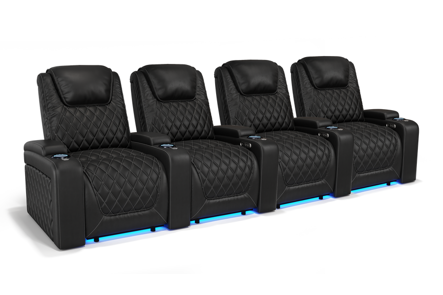 Valencia 2025 New Oslo Leather Home Theater Seating Row of 4, Midnight Black