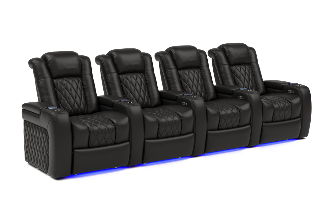 Valencia 2025 New Tuscany Leather Home Theater Seating Row of 4, Midnight Black