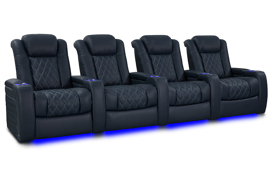 Valencia 2025 New Tuscany XL Luxury Leather Home Theater Seating Row of 4, Moonlight Blue
