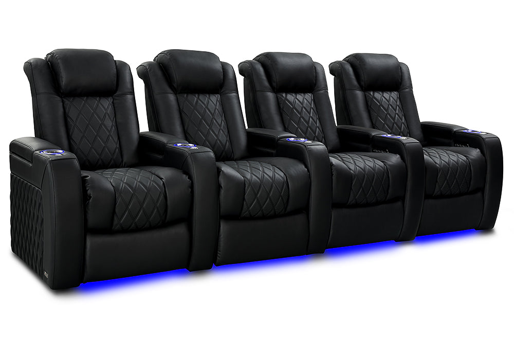 Valencia 2025 New Tuscany Slim Ultimate Luxury Leather Home Theater Seating Row of 4, Onyx