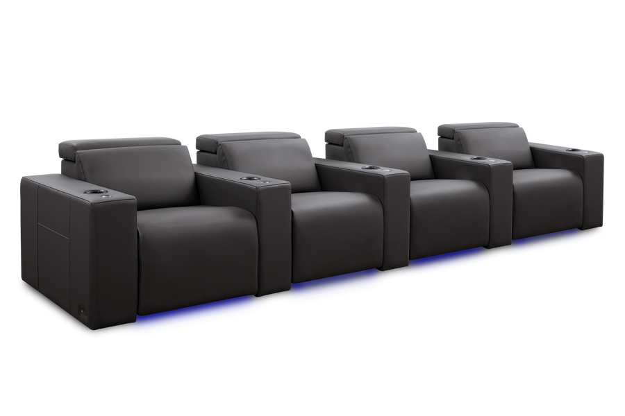 Valencia Barcelona Grand Leather Home Theater Seating Row of 4, Charcoal Grey