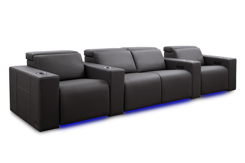 Valencia Barcelona Grand Ultimate Leather Home Theater Seating Row of 4 Loveseat Center, Graphite