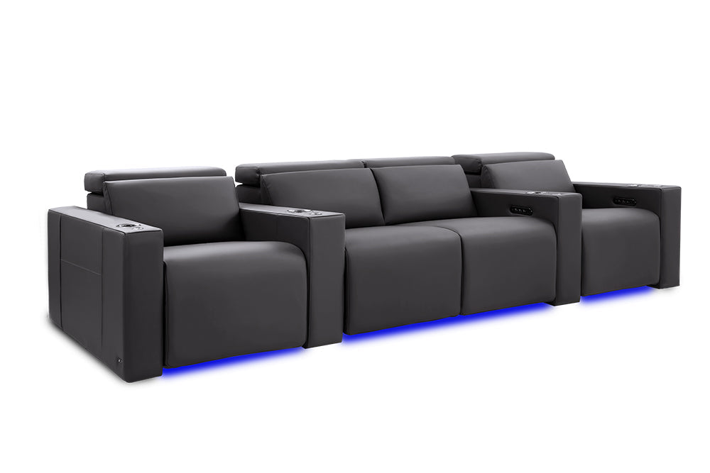 Valencia Barcelona Ultimate Leather Home Theater Seating Row of 4 Loveseat Center, Graphite