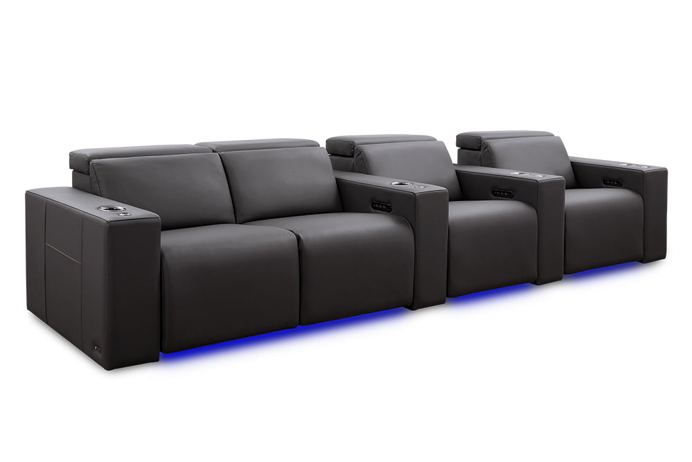 Valencia 2025 New Barcelona Grand Ultimate Leather Home Theater Seating Row of 4 Loveseat Left, Graphite