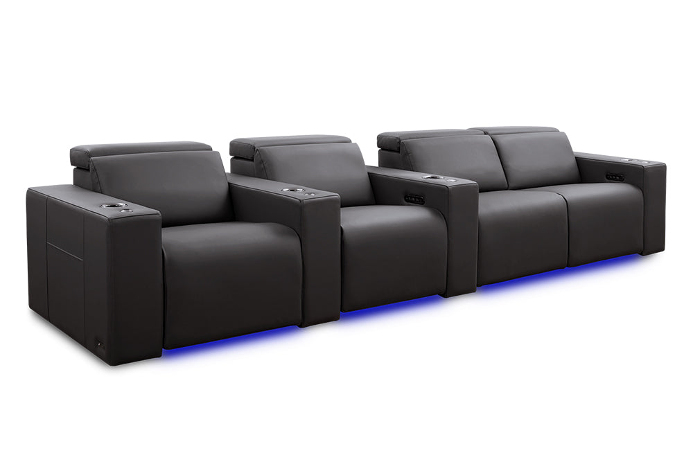 Valencia 2025 New Barcelona Grand Ultimate Leather Home Theater Seating Row of 4 Loveseat Right, Graphite