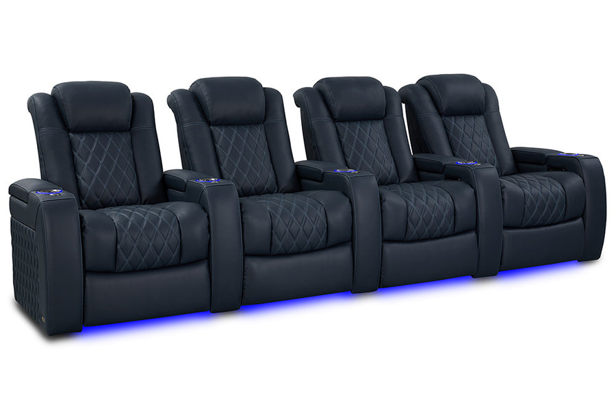 Valencia 2025 New Tuscany Luxury Leather Home Theater Seating Row of 4, Moonlight Blue