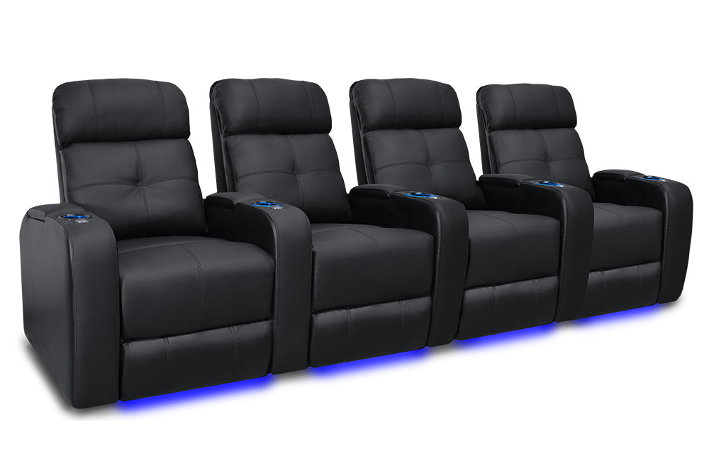 Valencia Verona Leather Home Theater Seating Row of 4, Black