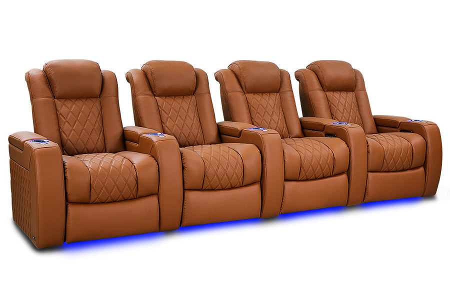 Valencia 2025 New Tuscany Ultimate Luxury Leather Home Theater Seating Row of 4, Royal Cognac