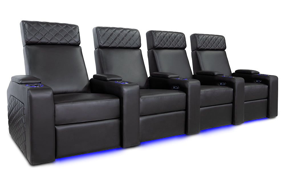 Valencia Zurich Leather Home Theater Seating Row of 4, Black