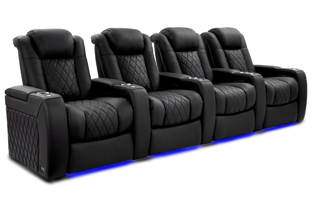 Valencia Tuscany XL Ultimate Luxury Leather Home Theater Seating Row of 4, Onyx