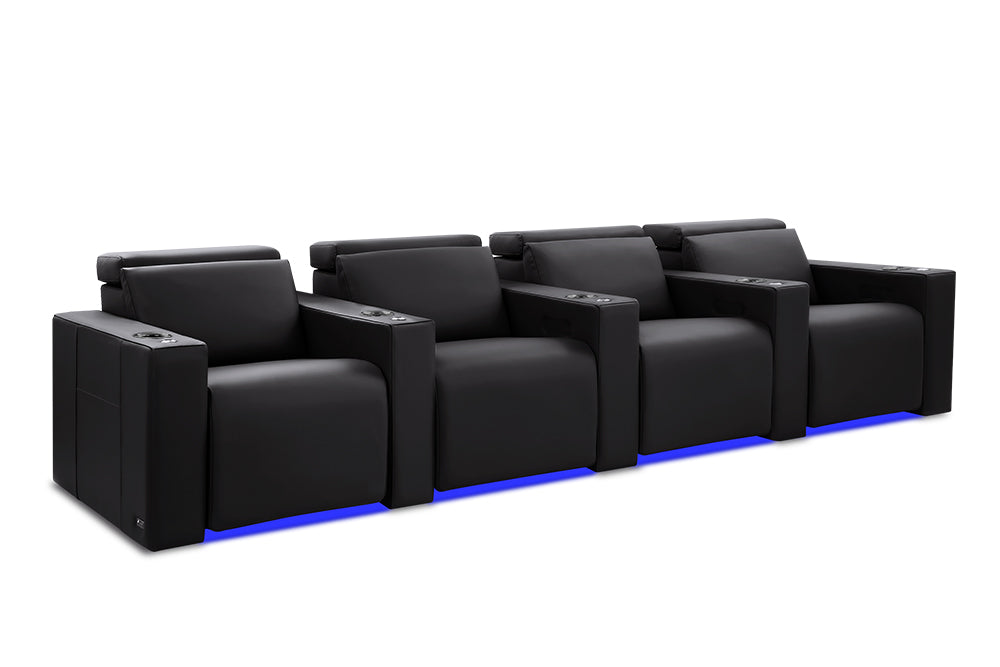 Valencia Barcelona Ultimate Leather Home Theater Seating Row of 4, Onyx