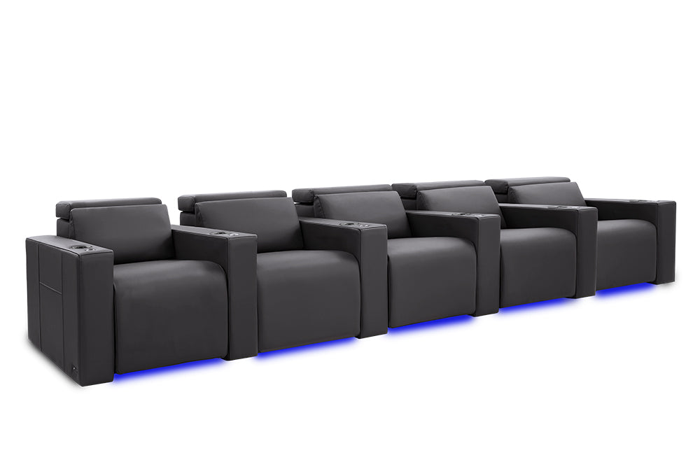 Valencia Barcelona Leather Home Theater Seating Row of 5, Charcoal Grey