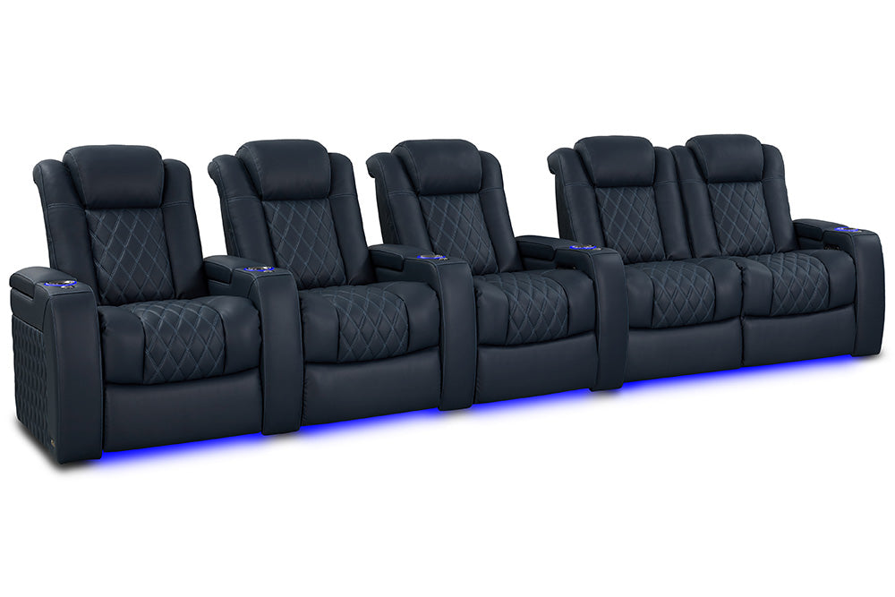 Valencia Tuscany Luxury Leather Home Theater Seating Row of 5 Loveseat Right, Moonlight Blue