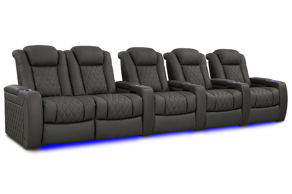 Valencia Tuscany XL Luxury Leather Home Theater Seating Row of 5 Loveseat Left, Graphite