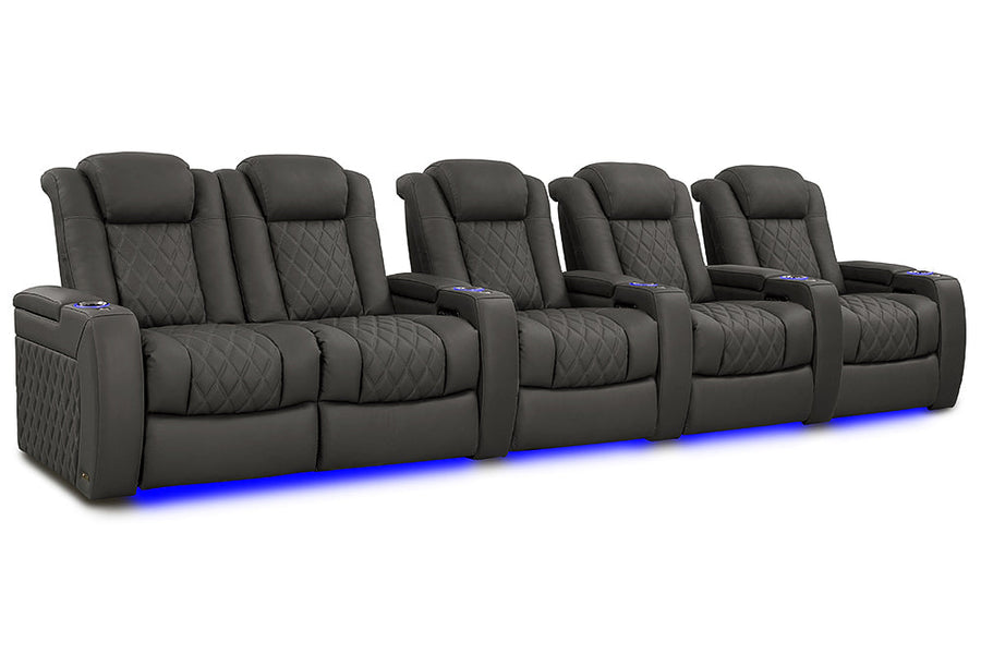 Valencia 2025 New Tuscany XL Luxury Leather Home Theater Seating Row of 5 Loveseat Left, Graphite