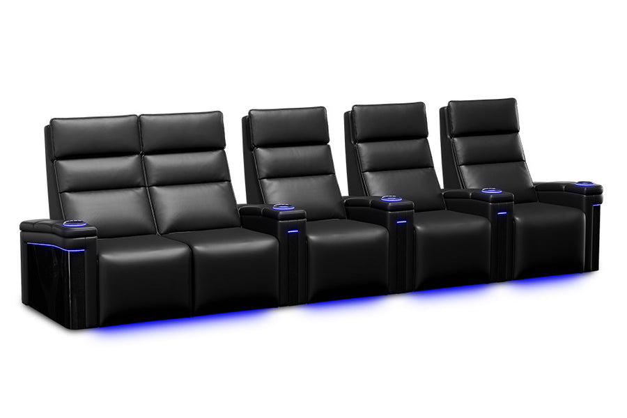 Valencia 2025 New Monza Leather Home Theater Seating With Carbon Fiber Panel Row of 5 Loveseat Left, Black