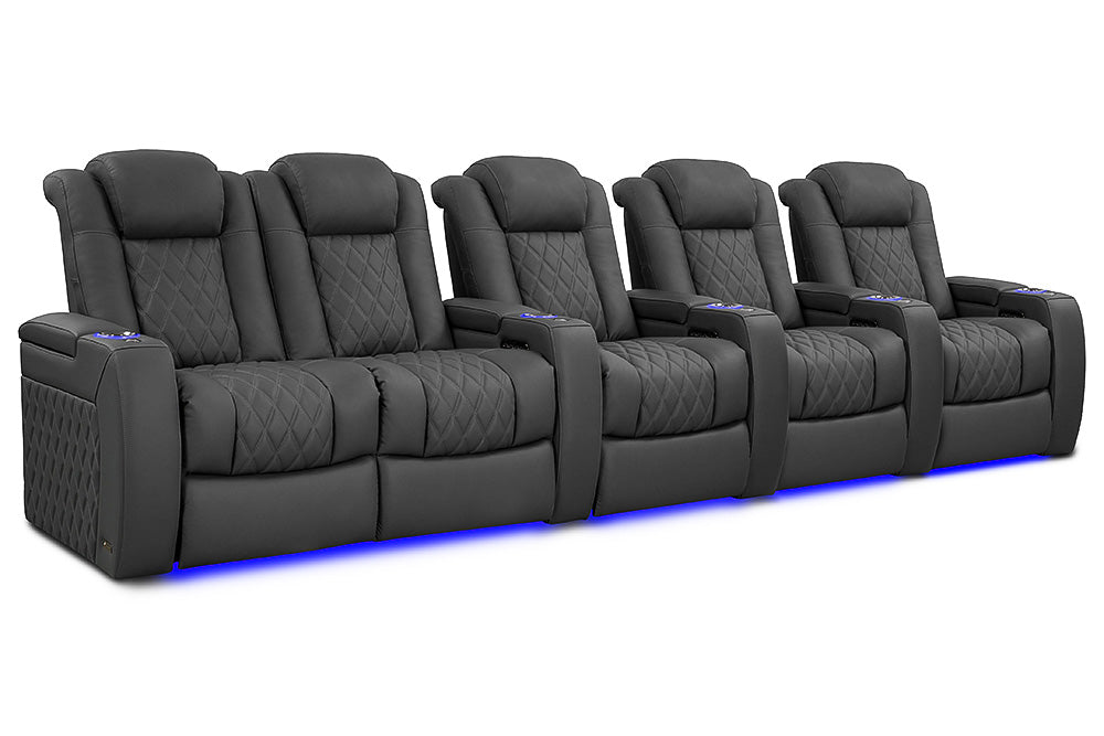 Valencia Tuscany Luxury Leather Home Theater Seating Row of 5 Loveseat Left, Graphite