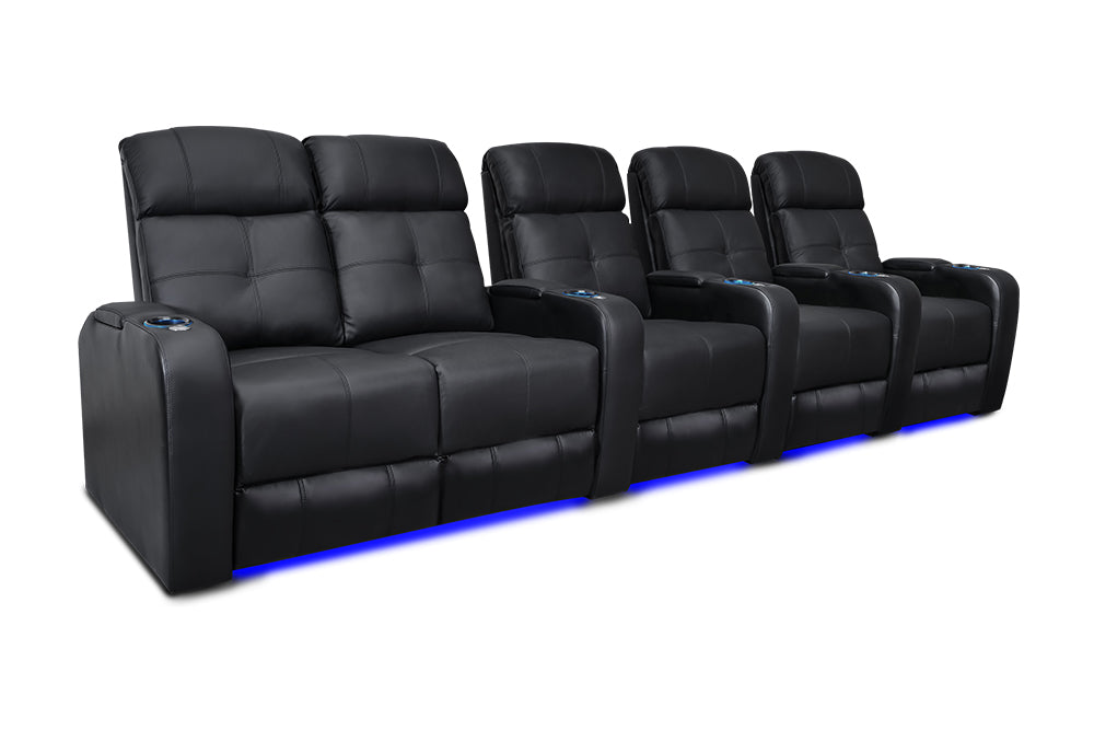 Valencia Verona Leather Home Theater Seating Row of 5 Loveseat Left, Black