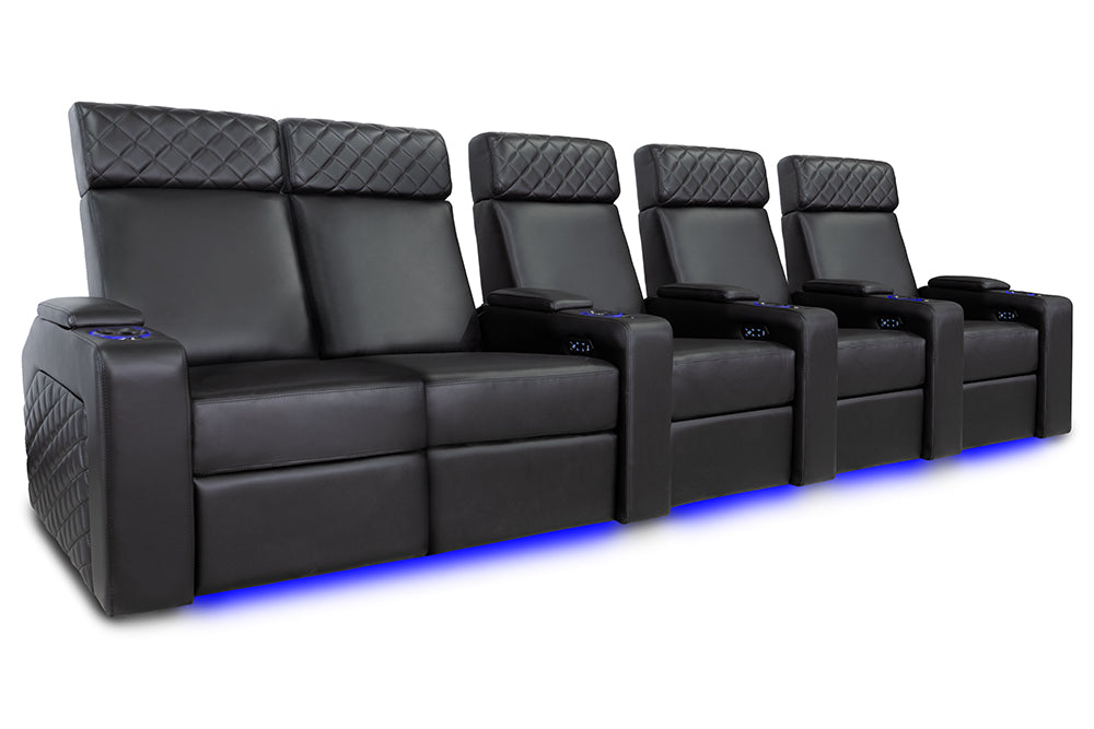 Valencia Zurich Leather Home Theater Seating Row of 5 Loveseat Left, Black