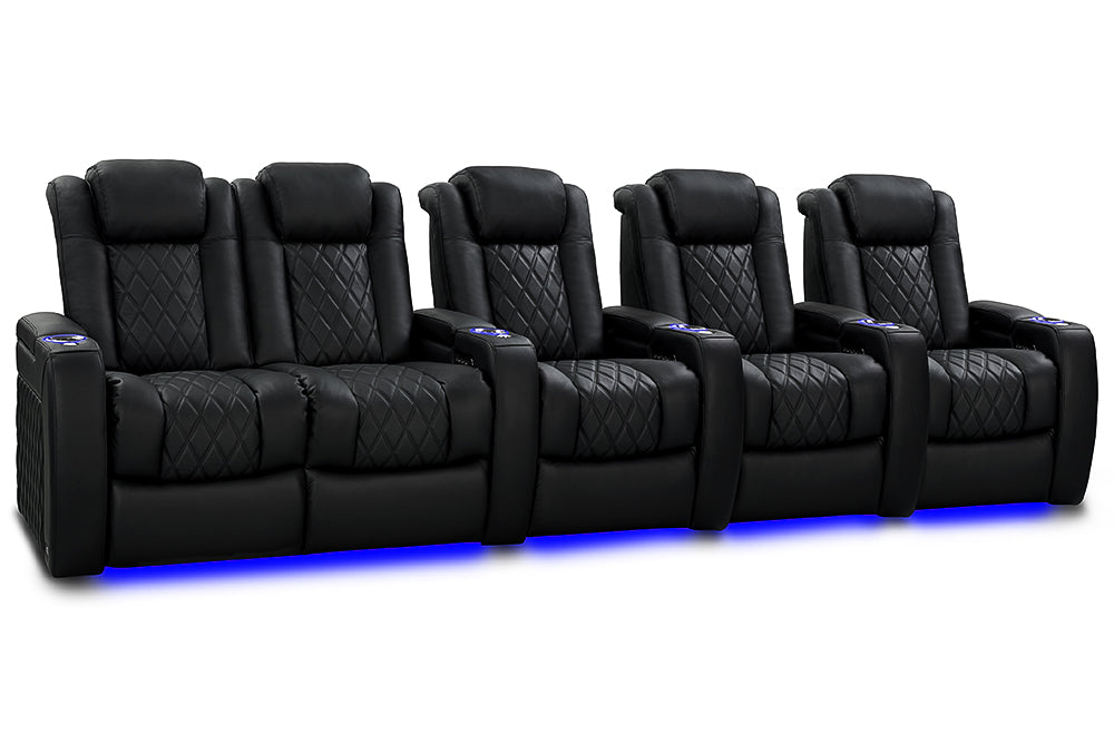 Valencia 2025 New Tuscany Slim Ultimate Luxury Leather Home Theater Seating Row of 5 Loveseat Left, Onyx