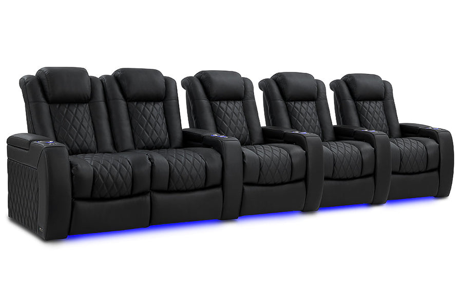 Valencia 2025 New Tuscany Luxury Leather Home Theater Seating Row of 5 Loveseat Left, Onyx
