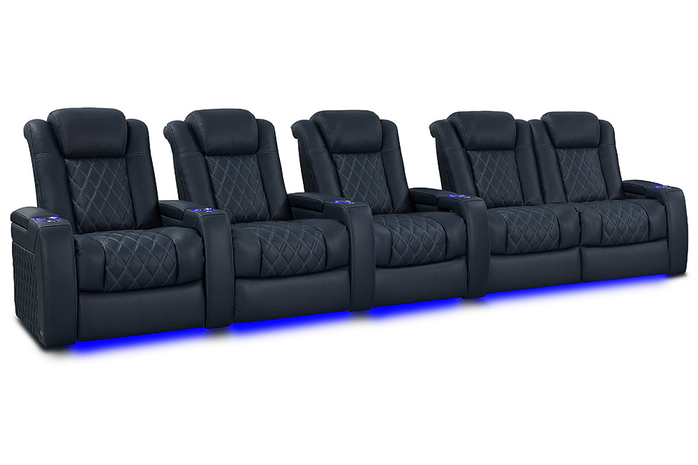 Valencia Tuscany XL Luxury Leather Home Theater Seating Row of 5 Loveseat Right, Moonlight Blue