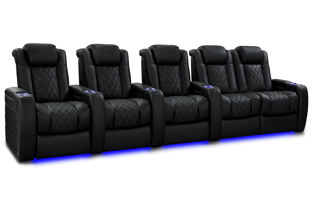 Valencia 2025 New Tuscany Slim Ultimate Luxury Leather Home Theater Seating Row of 5 Loveseat Right, Onyx