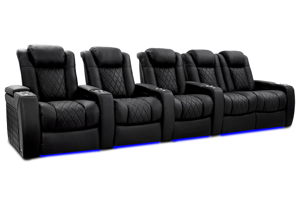 Valencia Tuscany XL Ultimate Luxury Leather Home Theater Seating Row of 5 Loveseat Right, Onyx