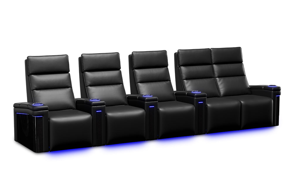 Valencia 2025 New Monza Leather Home Theater Seating With Carbon Fiber Panel Row of 5 Loveseat Right, Black