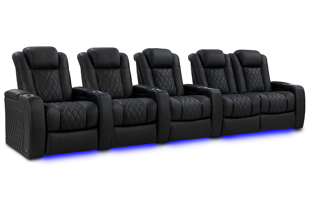 Valencia 2025 New Tuscany Luxury Leather Home Theater Seating Row of 5 Loveseat Right, Onyx