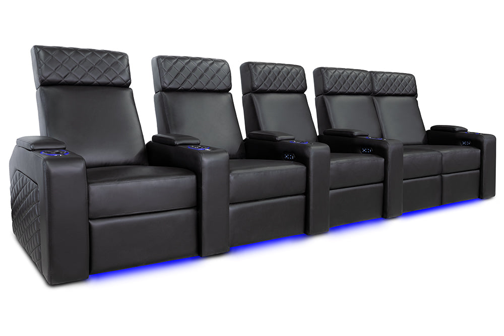 Valencia Zurich Leather Home Theater Seating Row of 5 Loveseat Right, Black